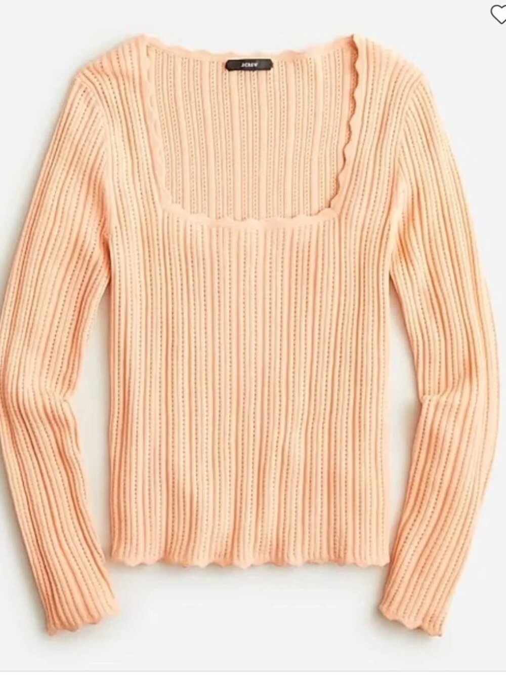J.Crew Scalloped square neck pointelle sweater S NWT BJ596